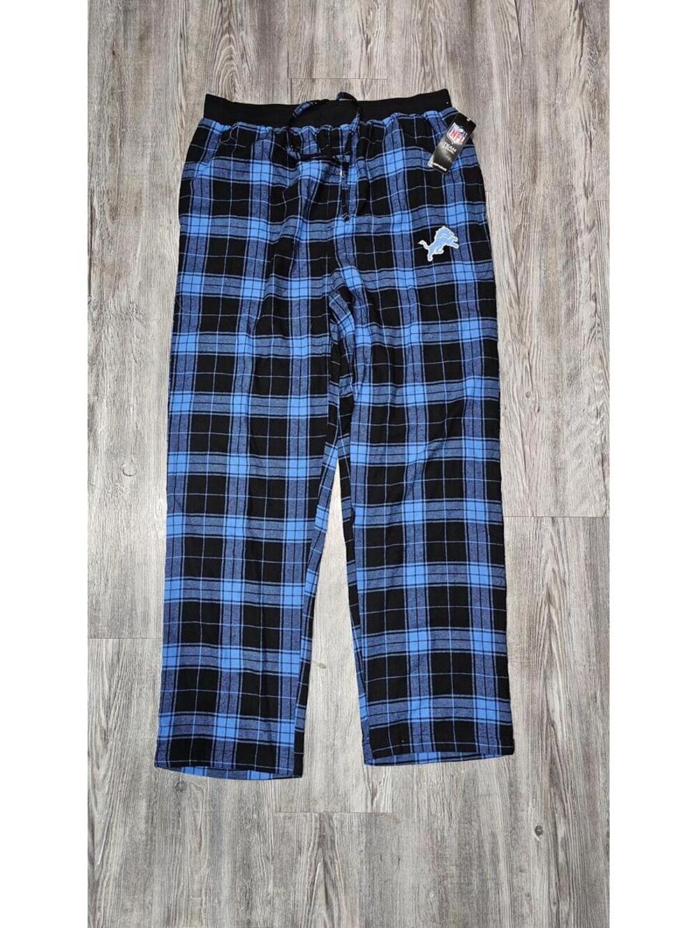 Detroit Lions NFL Pajama Set Size L NWT Black Blue Plaid PJs